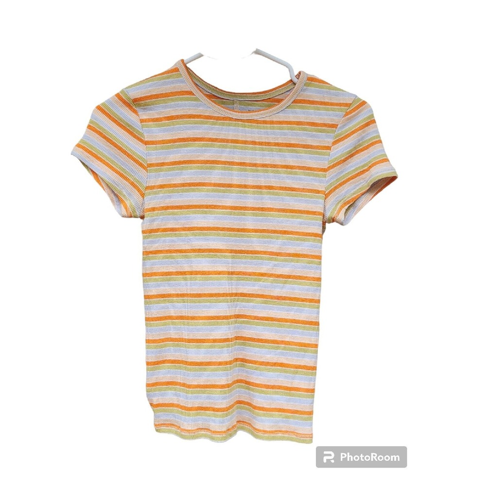 Urban Outfitters Striped Ribbed Tee Casual Short Sleeve Top M